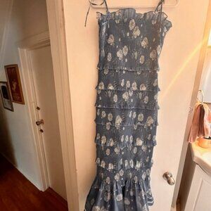 V. Chapman Blue Floral Ruffle Dress